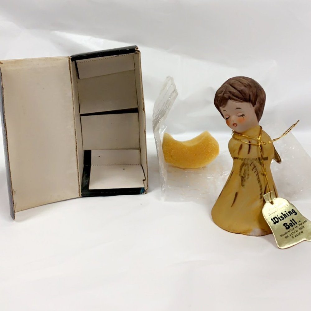 1978 JASCO Wishing Bell Bisque Porcelain Angel Bell with Original Box.